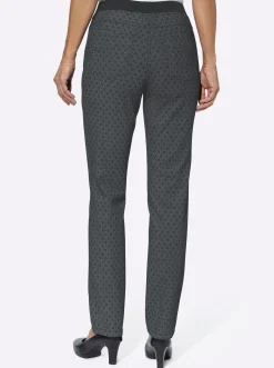 Jeans| Schlupfjeans mit geripptem Strick-Dehnbund grey-denim-bedruckt