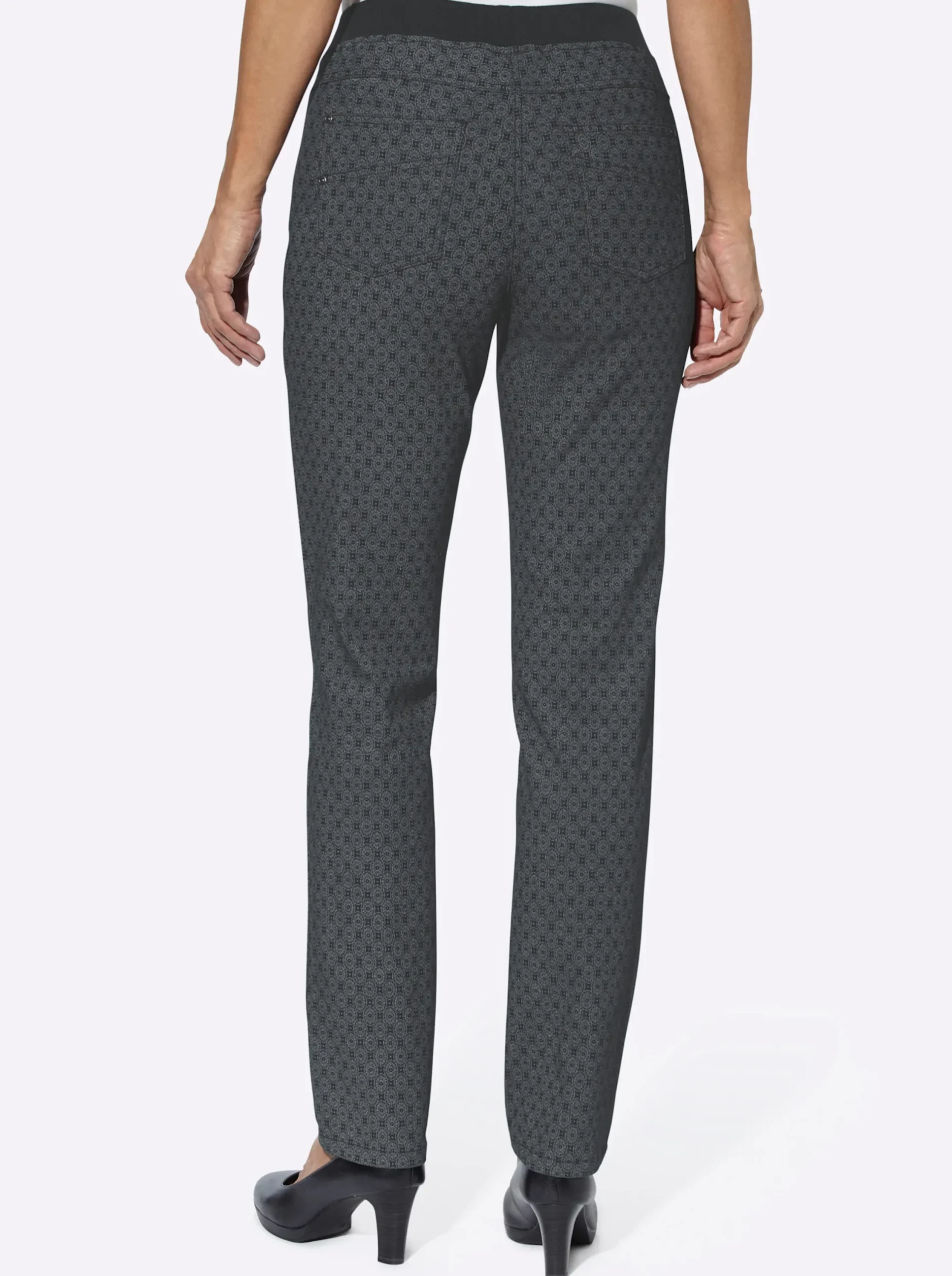 Jeans| Schlupfjeans mit geripptem Strick-Dehnbund grey-denim-bedruckt