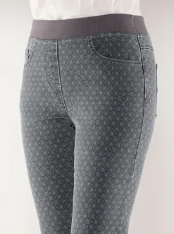 Jeans| Schlupfjeans mit geripptem Strick-Dehnbund grey-denim-bedruckt