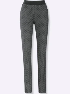 Jeans| Schlupfjeans mit geripptem Strick-Dehnbund grey-denim-bedruckt