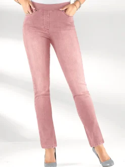 Jeans| Schlupfjeans mit geripptem Strick-Dehnbund rosé