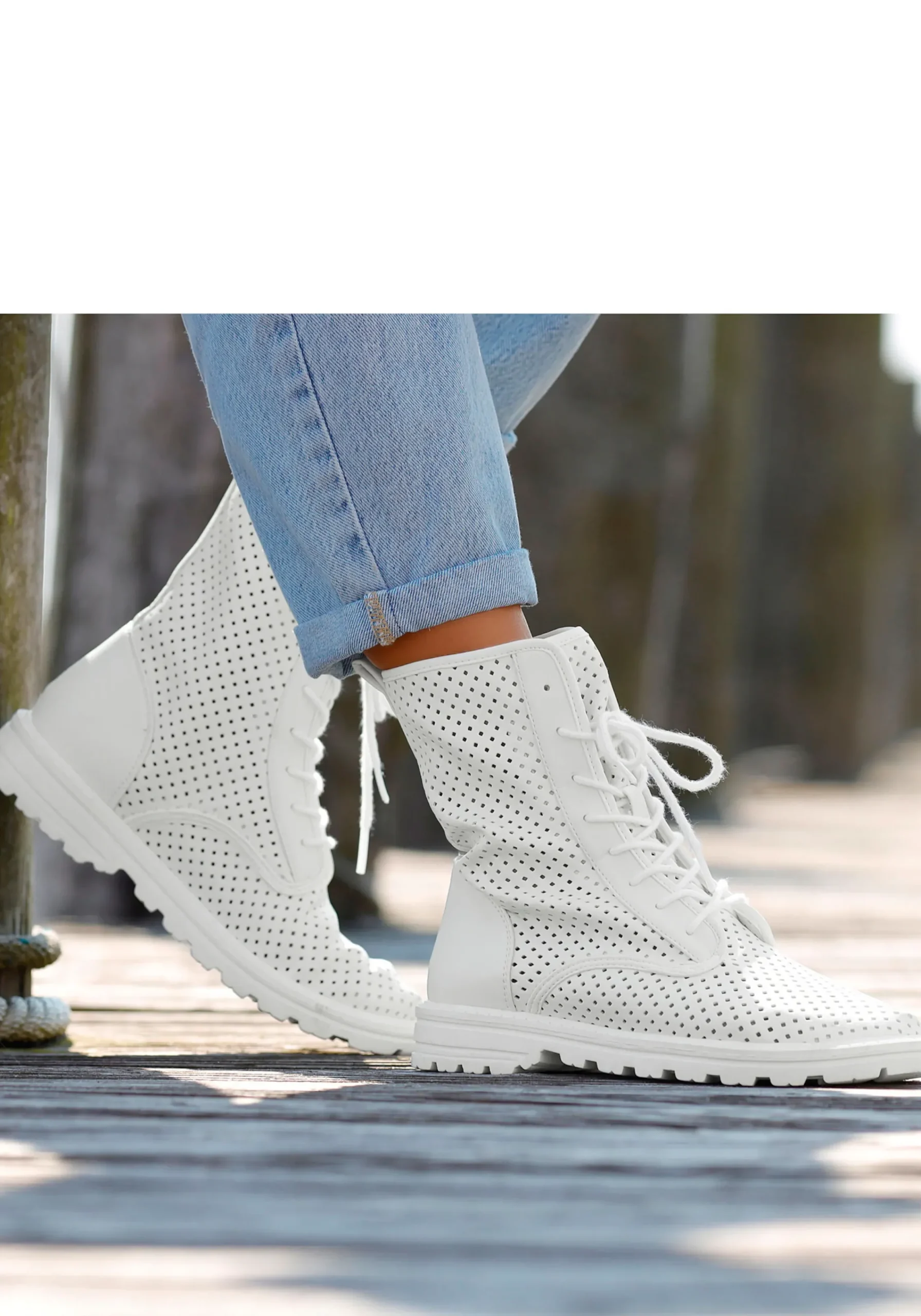 Stiefeletten|Stiefel|LASCANA Schnürstiefelette weiß