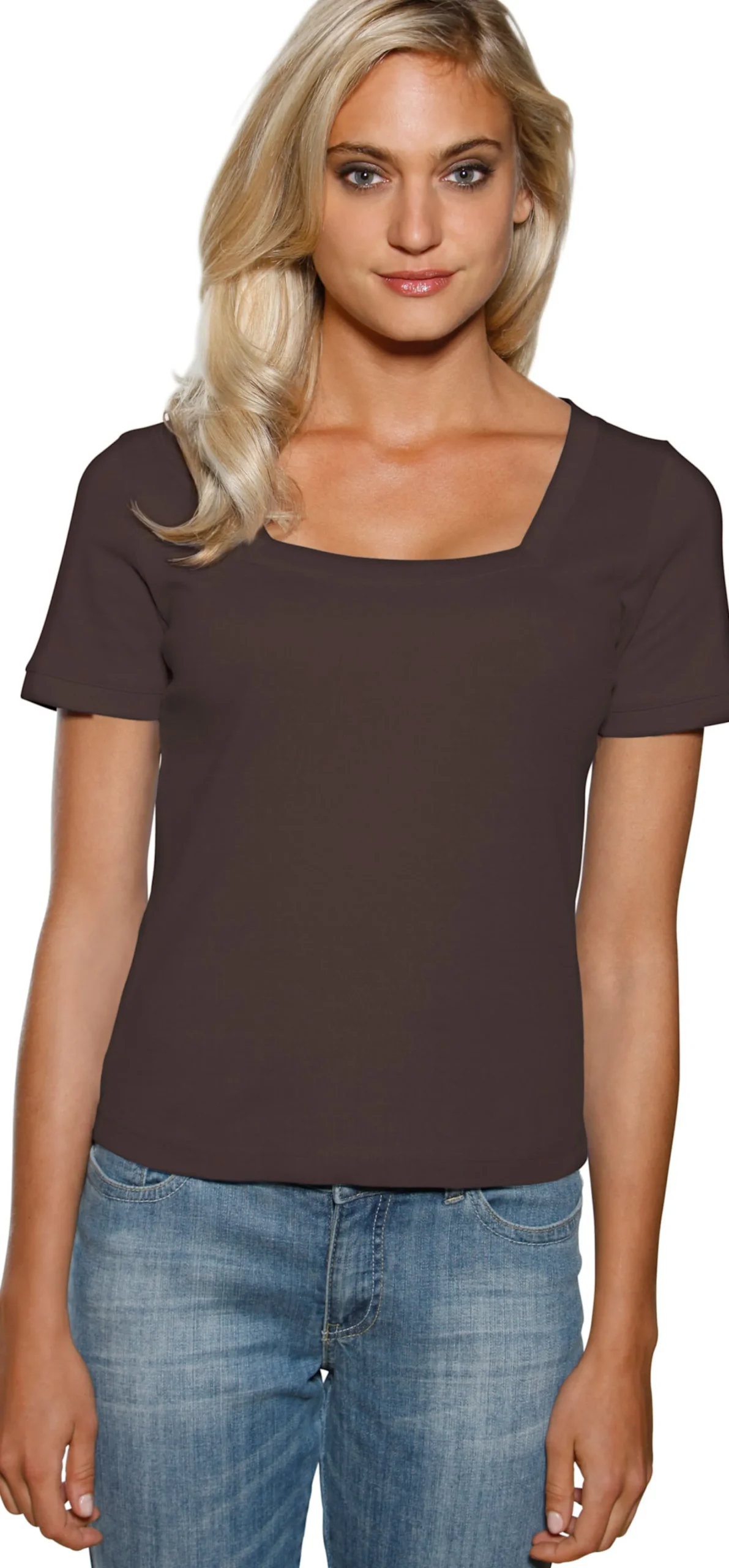 Strandmode|heine Shirt aus Rippenware schokobraun