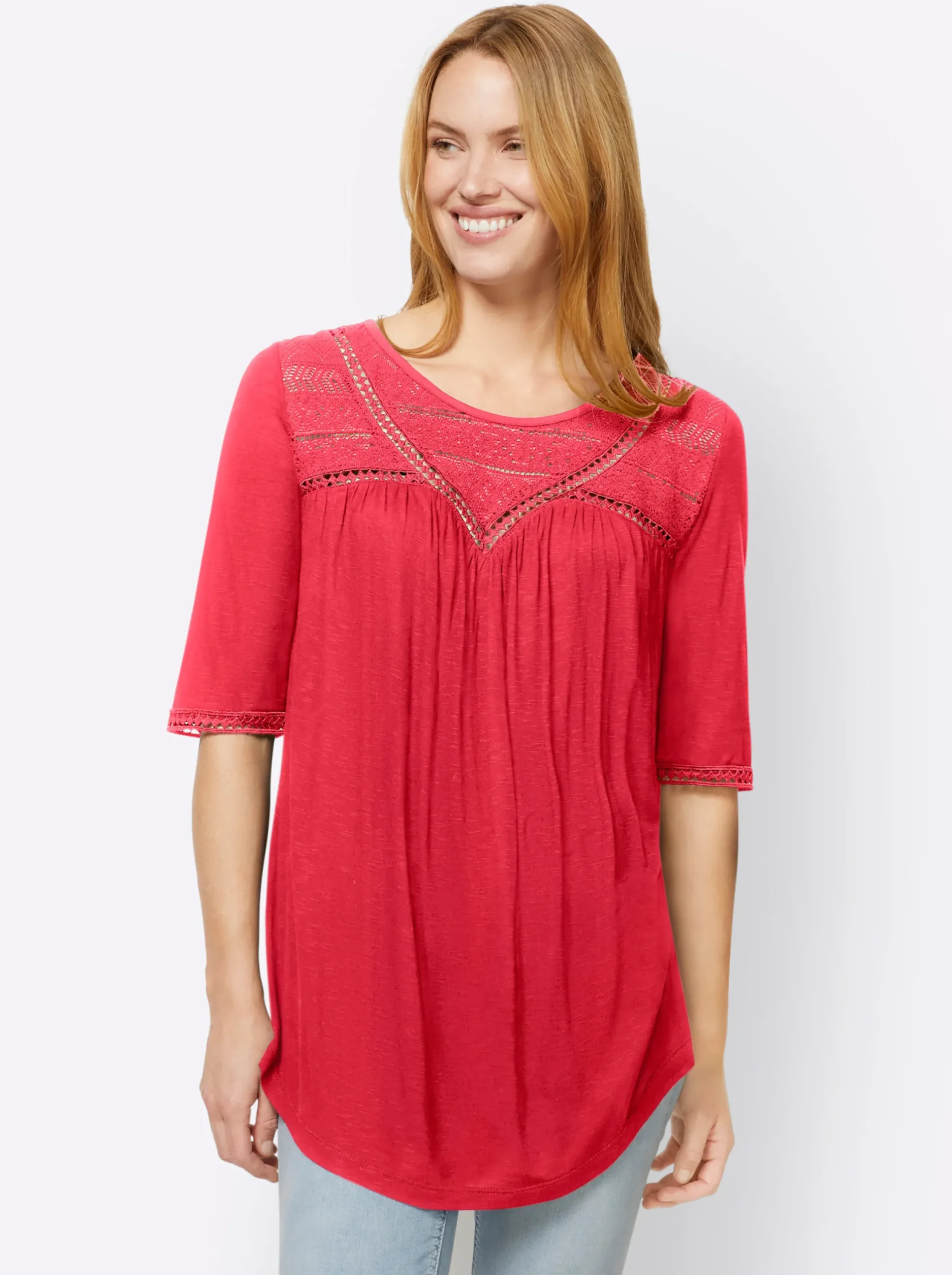 Strandmode|Shirts|heine Shirt mit Spitze rot