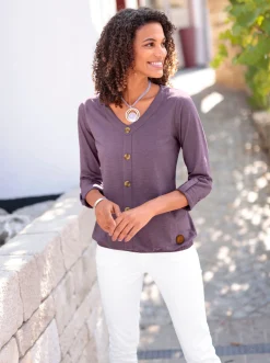 Shirts| Shirt mit Zierknopfleiste feige