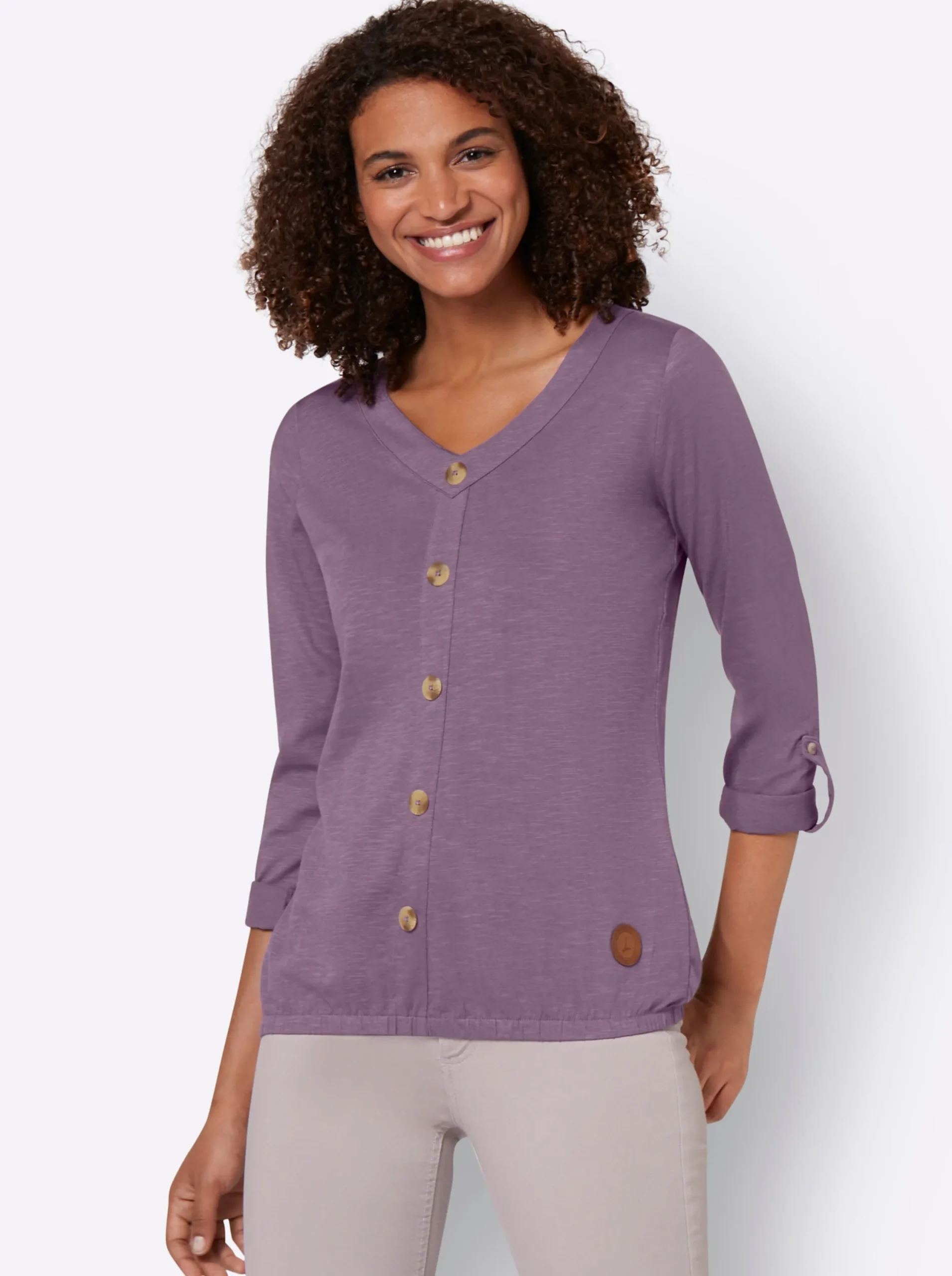Shirts| Shirt mit Zierknopfleiste feige