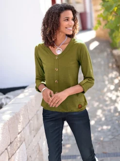 Shirts| Shirt mit Zierknopfleiste oliv