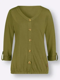 Shirts| Shirt mit Zierknopfleiste oliv