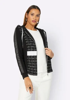 Jacken| Shirtjacke schwarz-ecru-gemustert
