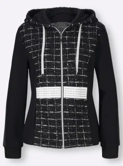 Jacken| Shirtjacke schwarz-ecru-gemustert