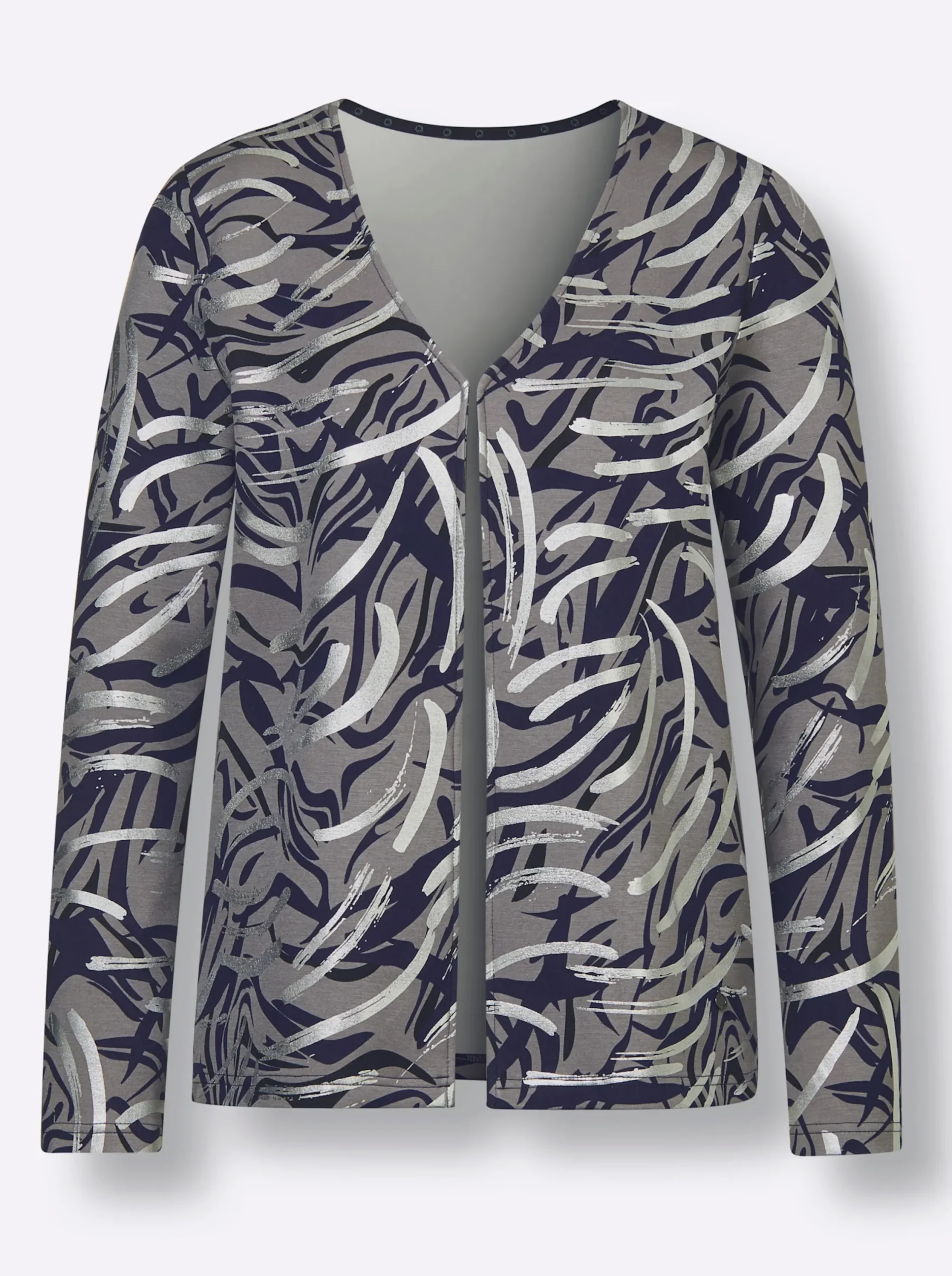 Jacken|CREATION L PREMIUM Shirtjacke grau-marine-bedruckt