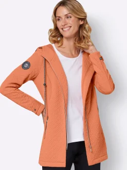 Jacken| Shirtjacke in strukturierter Qualität, kontrastfarbene Details papaya