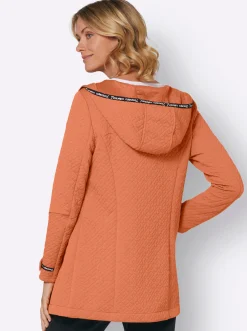 Jacken| Shirtjacke in strukturierter Qualität, kontrastfarbene Details papaya