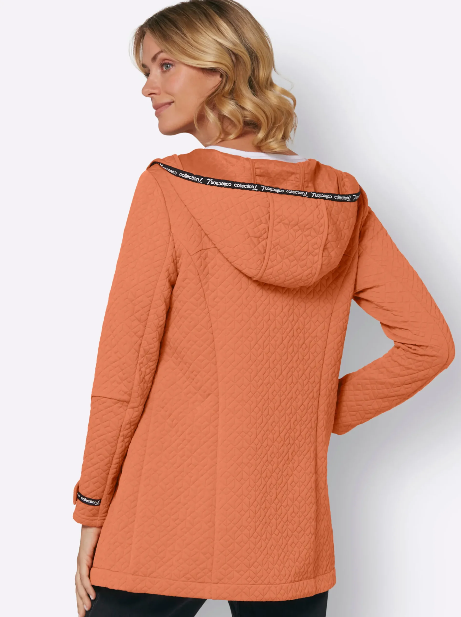 Jacken| Shirtjacke in strukturierter Qualität, kontrastfarbene Details papaya