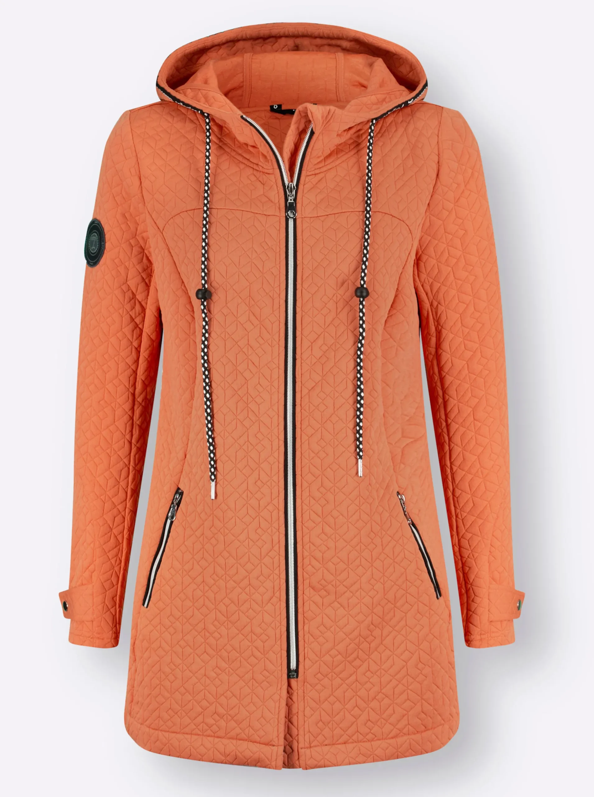 Jacken| Shirtjacke in strukturierter Qualität, kontrastfarbene Details papaya