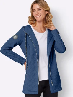 Jacken| Shirtjacke in strukturierter Qualität, kontrastfarbene Details jeansblau