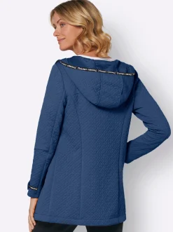 Jacken| Shirtjacke in strukturierter Qualität, kontrastfarbene Details jeansblau