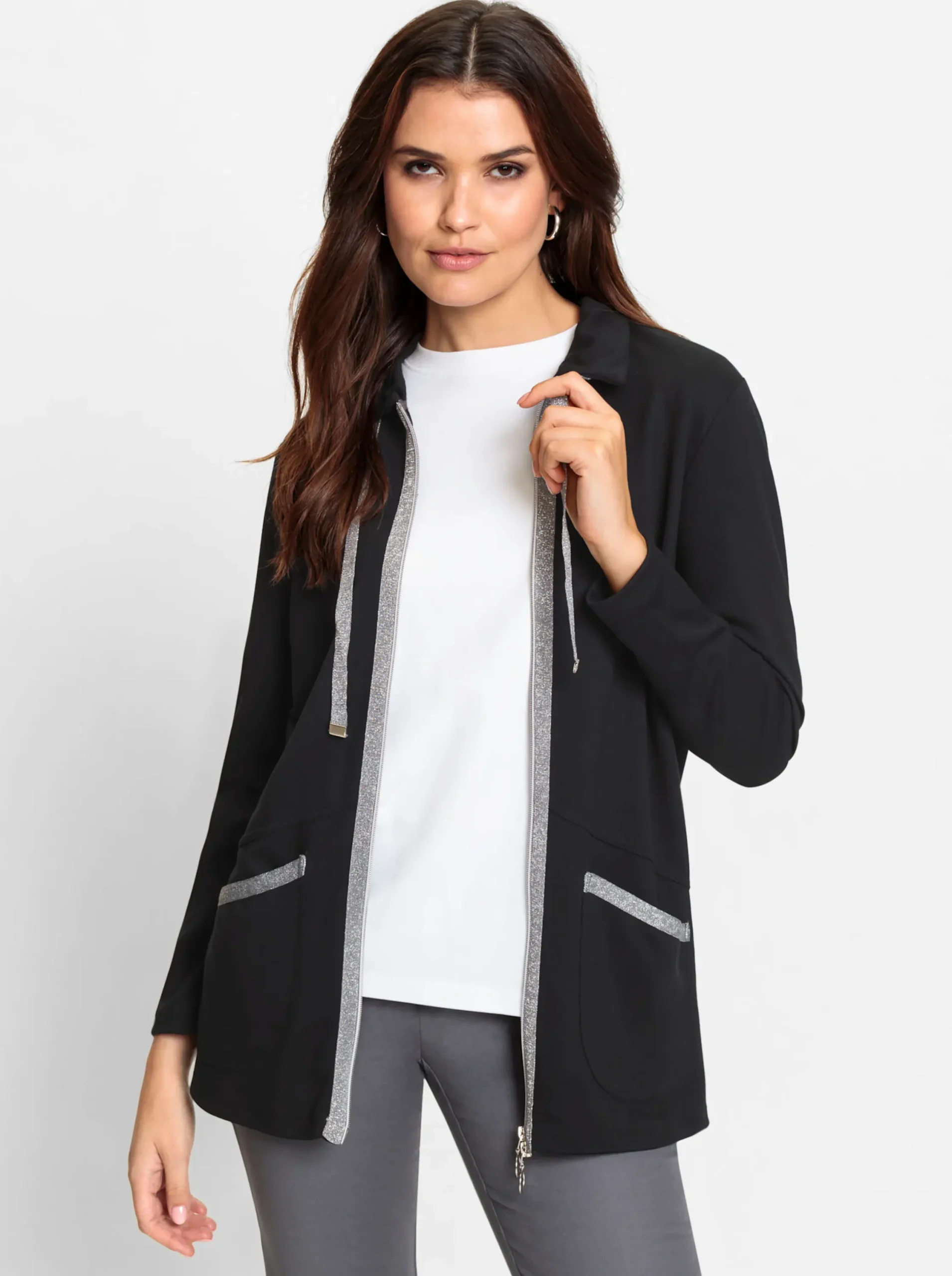 Jacken| Shirtjacke mit Glitzer-Effekten schwarz