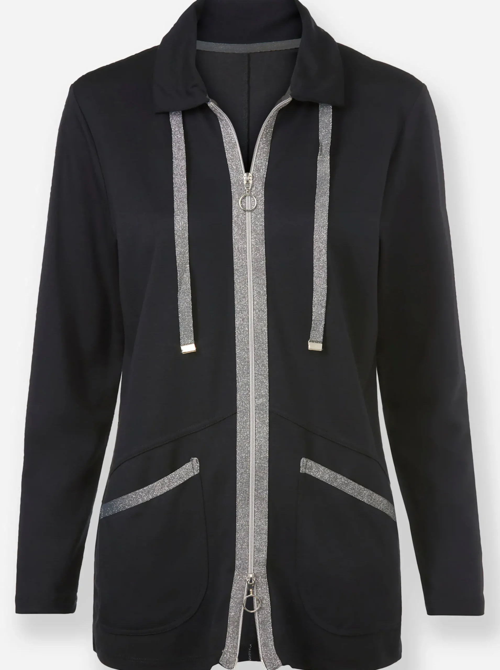 Jacken| Shirtjacke mit Glitzer-Effekten schwarz