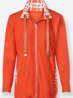Jacken| Shirtjacke mit Glitzersteinchen orange-ecru-gemustert
