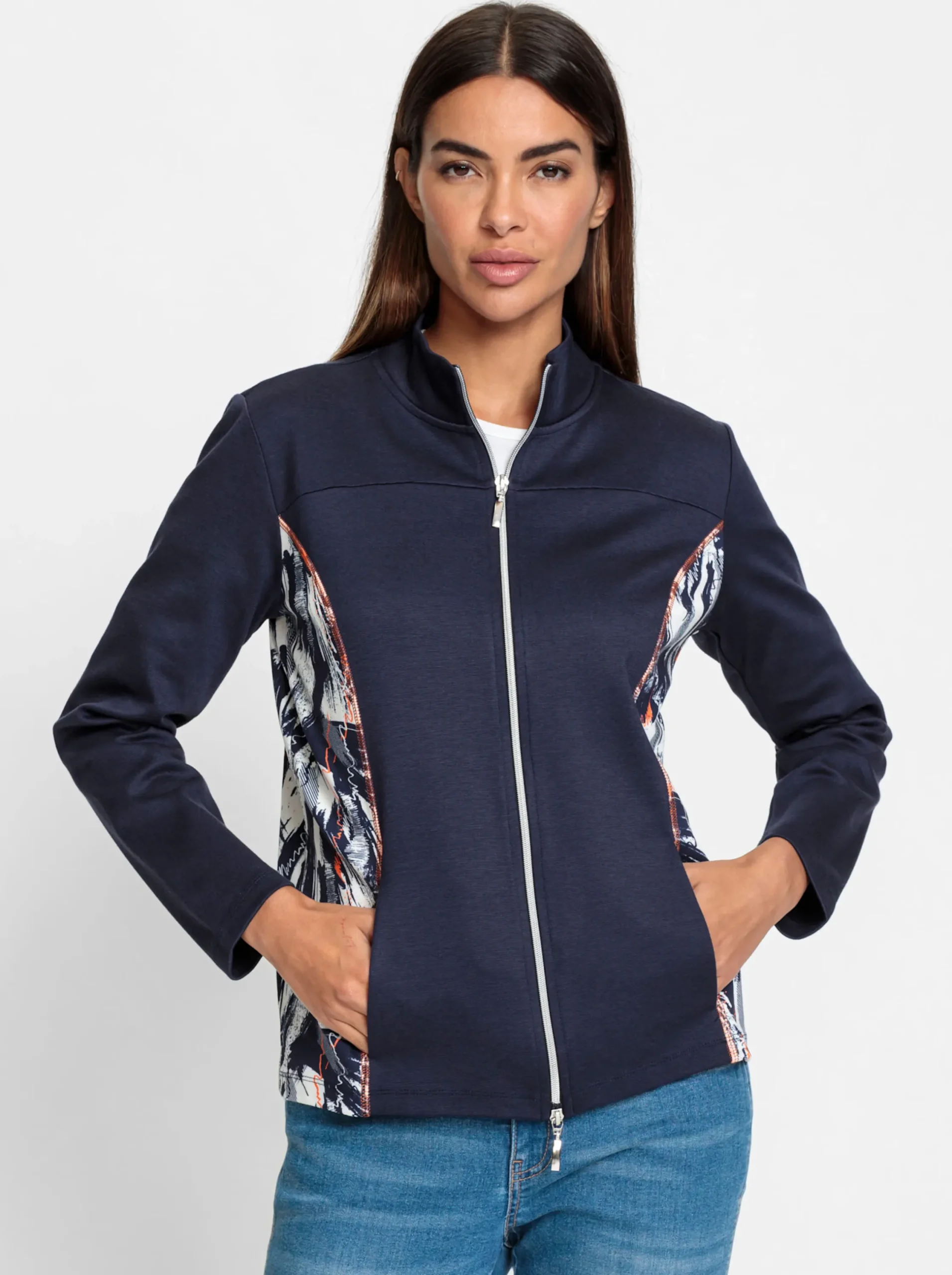 Jacken|heine Shirtjacke mit Kontrast-Einsätzen marine-weiß-bedruckt