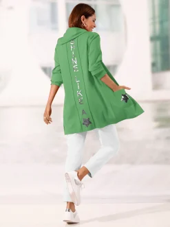 Jacken| Shirtjacke mit Pailletten-Schriftzug hinten apfel