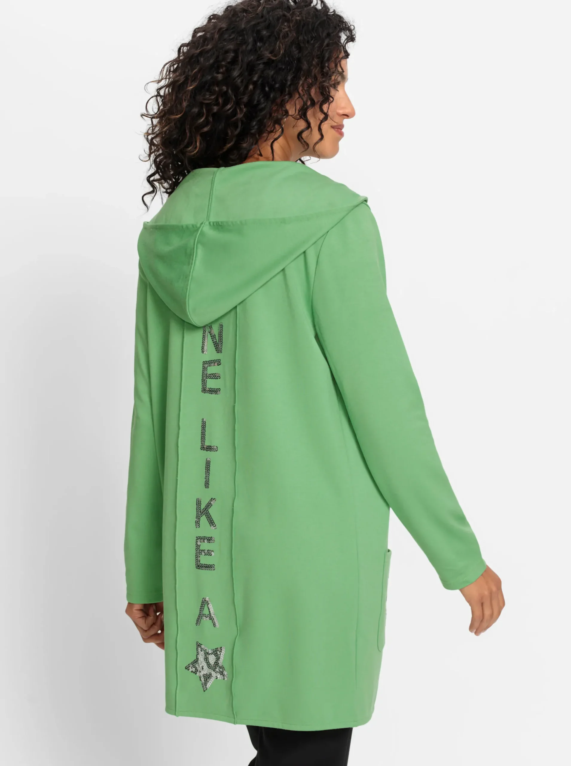 Jacken| Shirtjacke mit Pailletten-Schriftzug hinten apfel
