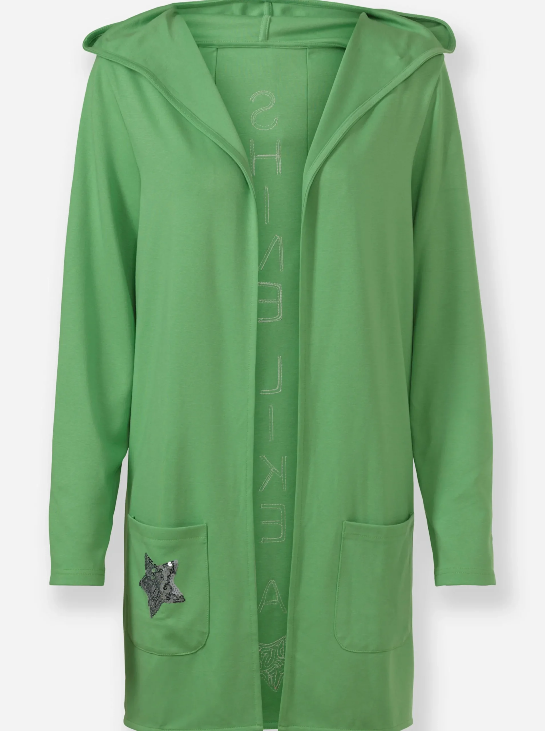 Jacken| Shirtjacke mit Pailletten-Schriftzug hinten apfel