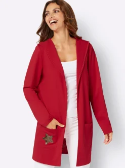 Jacken|Strickjacken| Shirtjacke mit Pailletten-Schriftzug hinten rot
