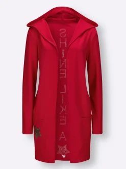 Jacken|Strickjacken| Shirtjacke mit Pailletten-Schriftzug hinten rot
