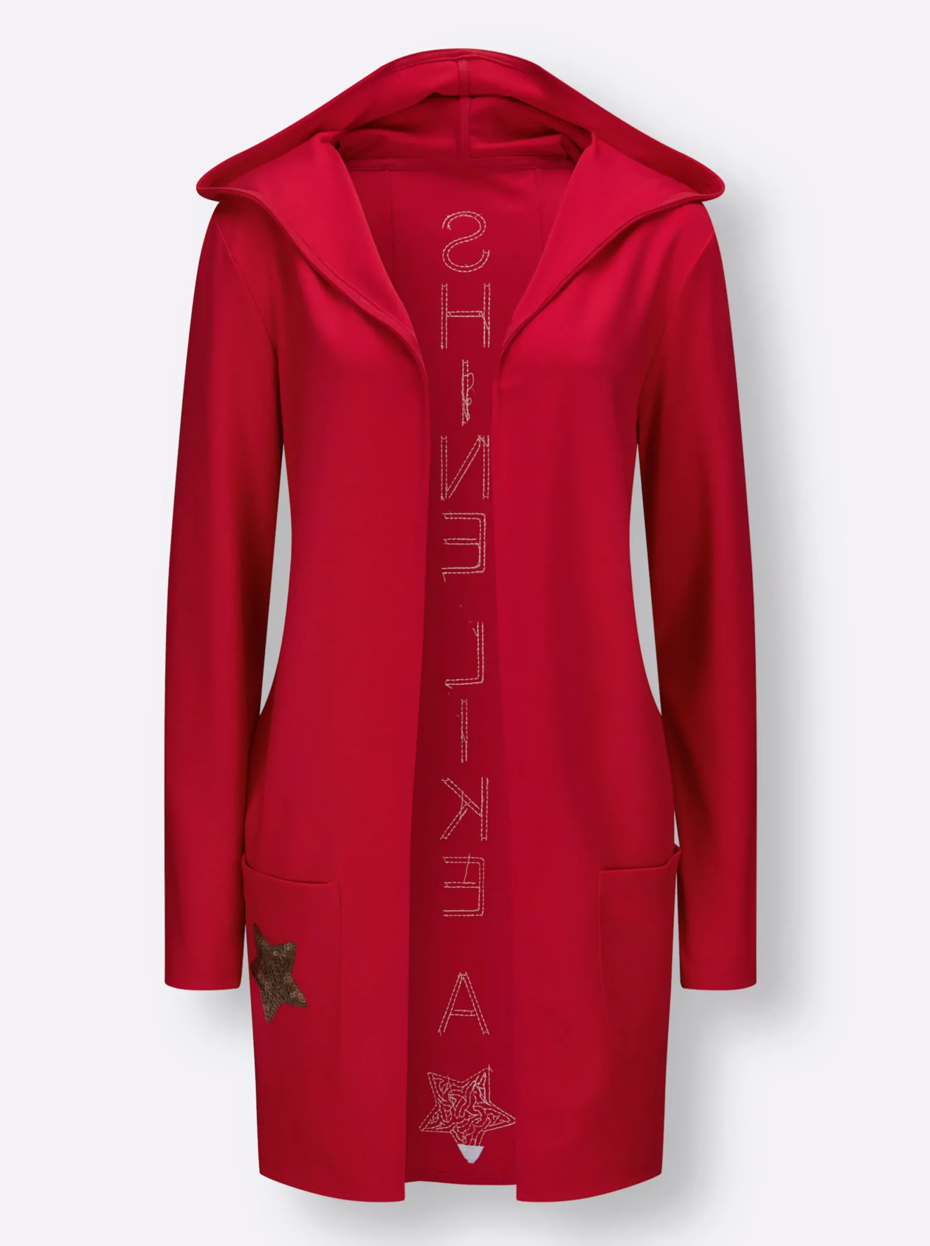 Jacken|Strickjacken| Shirtjacke mit Pailletten-Schriftzug hinten rot