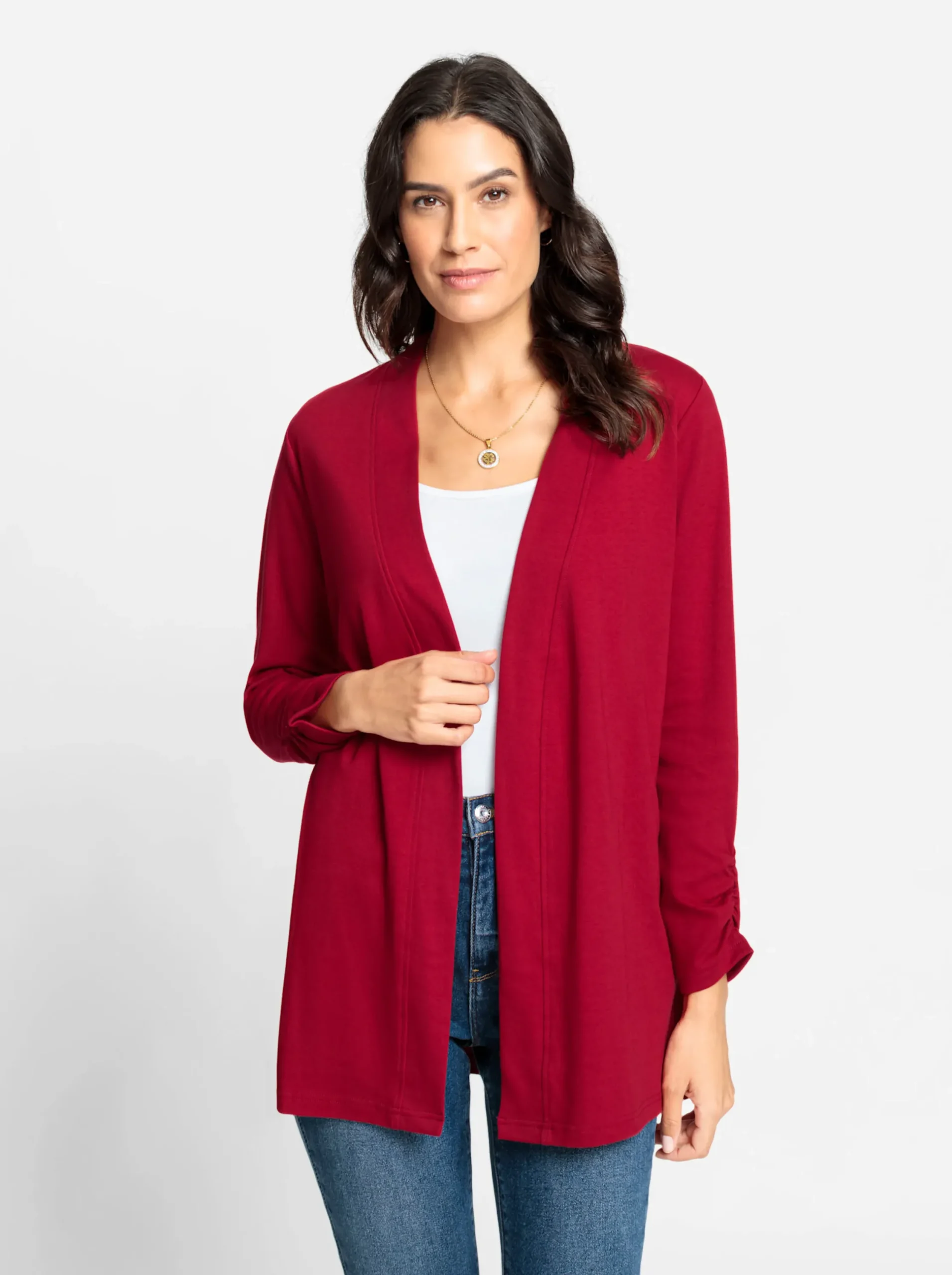 Jacken| Shirtjacke mit Ärmel-Raffungen kirsche