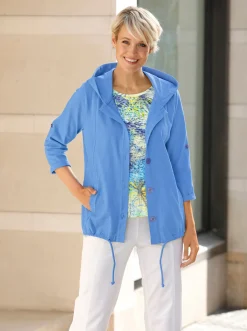 Jacken| Shirtjacke mit Tunnelzug, reine Baumwolle mittelblau