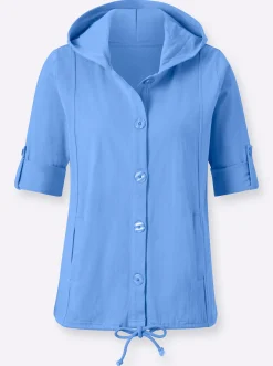 Jacken| Shirtjacke mit Tunnelzug, reine Baumwolle mittelblau