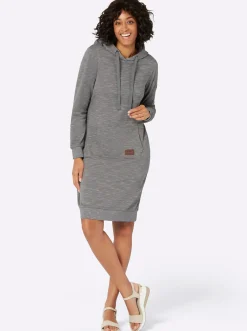 Kleider| Shirtkleid mit Känguru-Tasche grau-weiß-meliert