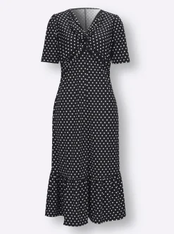 Kleider| Shirtkleid mit Volant am Saum schwarz-weiß-getupft