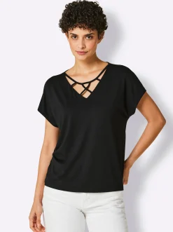 Shirts|CREATION L PREMIUM Shirttop mit Bändchenverzierung am Ausschnitt schwarz