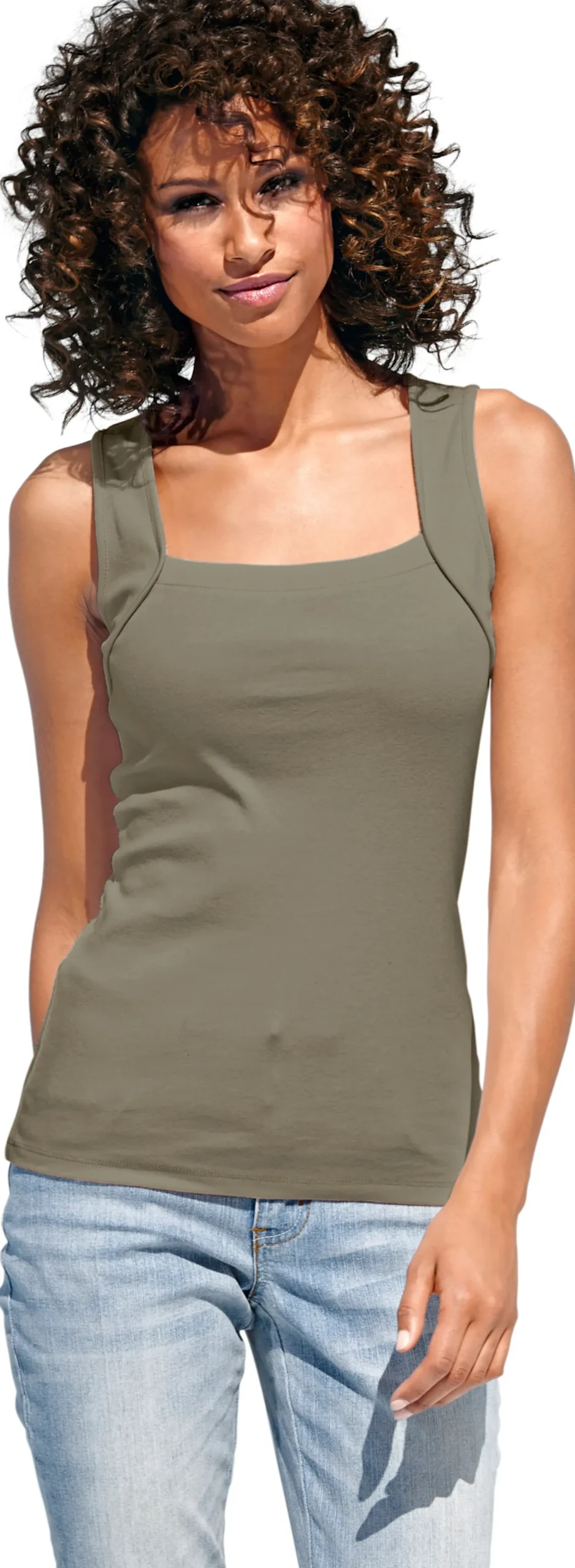 Strandmode|heine Shirttop mit Karree-Ausschnitt oliv