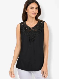 Shirts| Shirttop mit Spitze am Ausschnitt schwarz