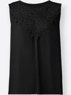 Shirts| Shirttop mit Spitze am Ausschnitt schwarz