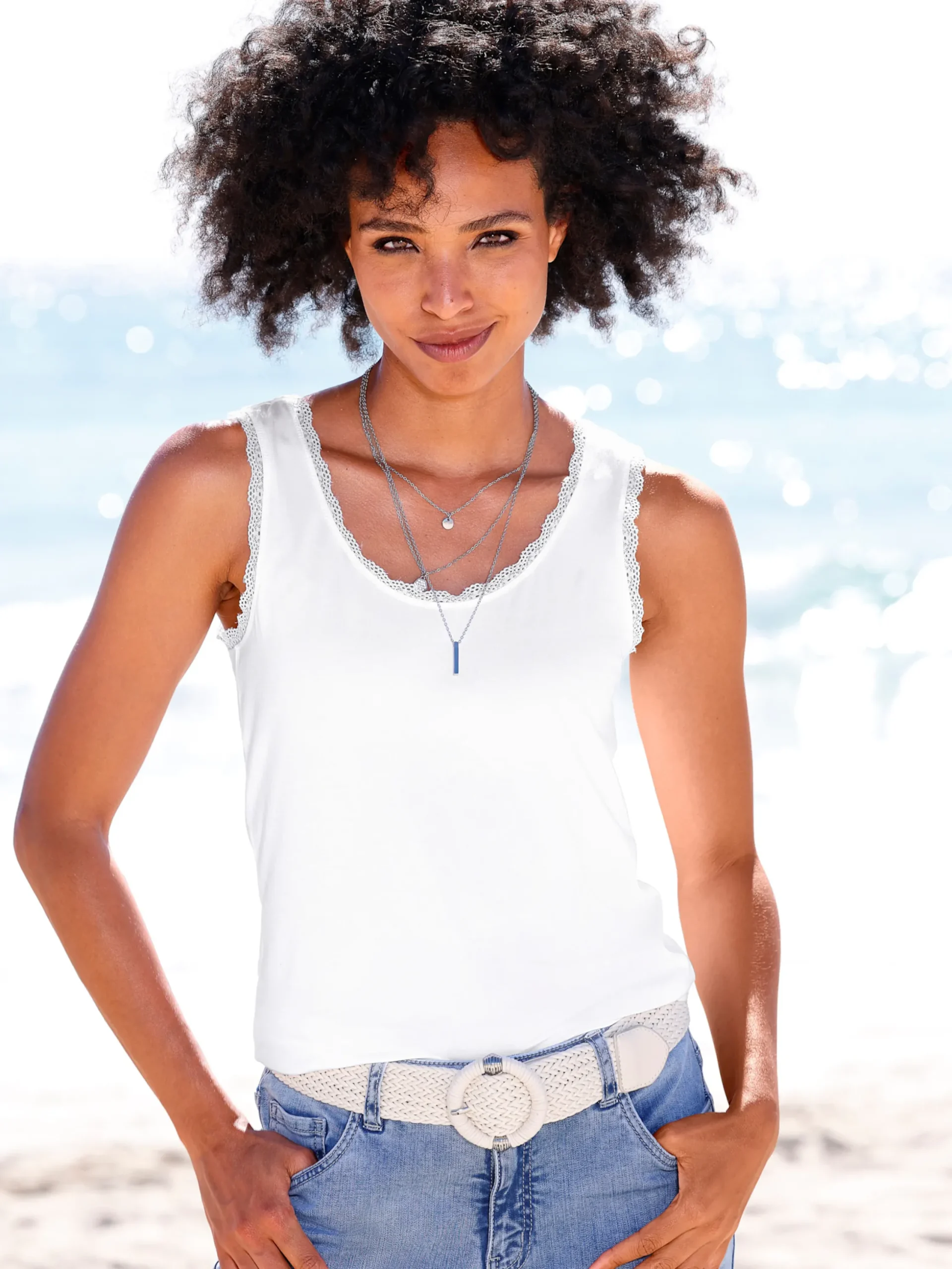 Shirts|heine Shirttop mit Spitzenbesatz weiß