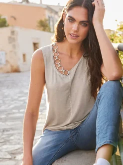 Shirts|heine Shirttop mit Zierkette sand
