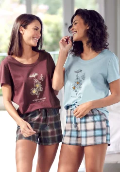 Nachtwäsche|Vivance Dreams Shorty bordeaux-kariert,kariert-hellblau