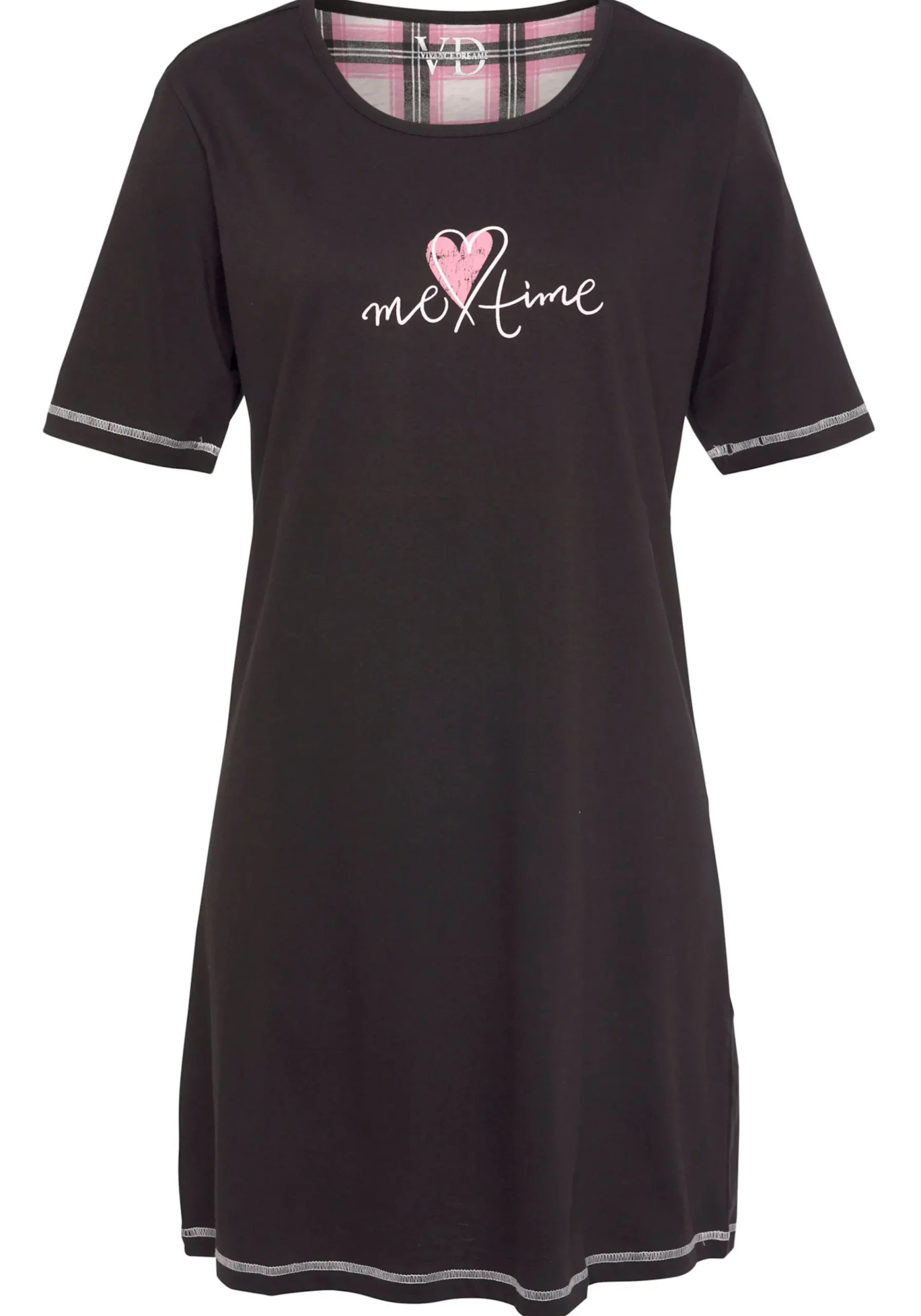 Nachtwäsche|Vivance Dreams Sleepshirt schwarz,schwarz-weißkariert,rosa,rosa-schwarzkariert