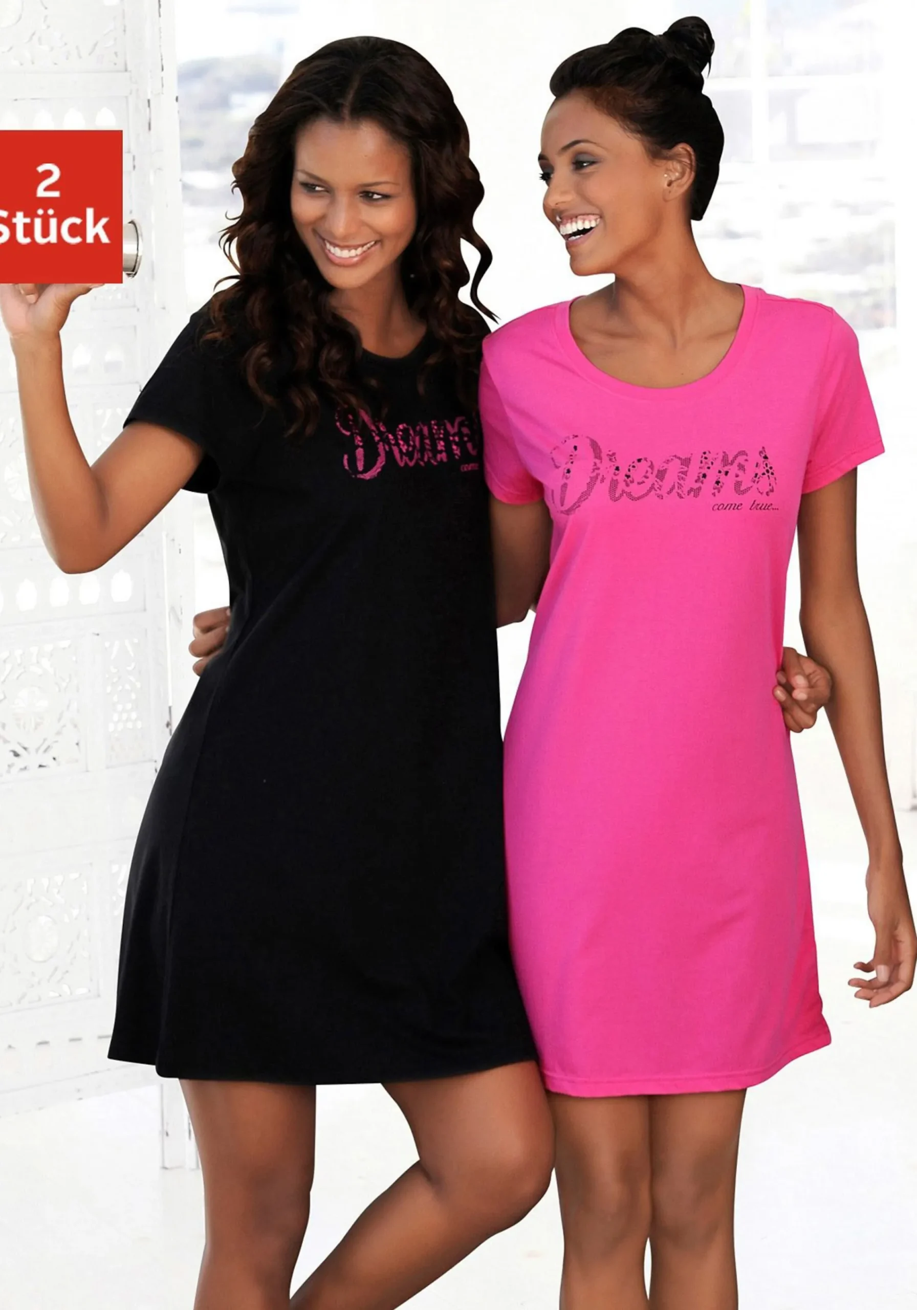 Homewear|Nachtwäsche|Vivance Dreams Sleepshirt pink,schwarz