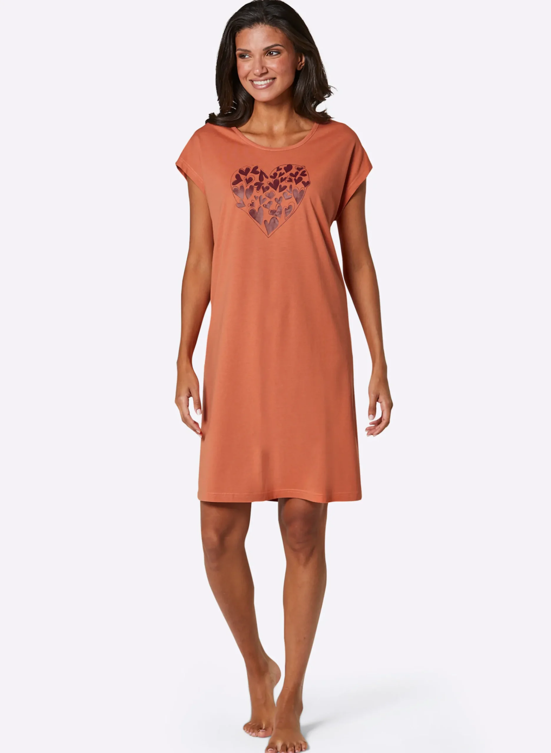Nachtwäsche|wäschepur Sleepshirts bordeaux-bedruckt+papaya-bedruckt