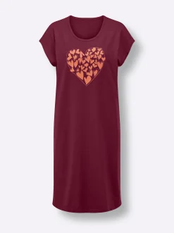 Nachtwäsche|wäschepur Sleepshirts bordeaux-bedruckt+papaya-bedruckt