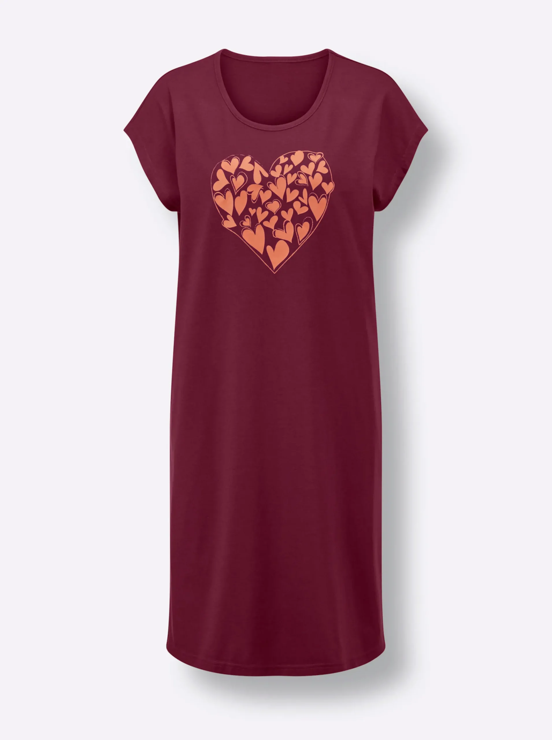 Nachtwäsche|wäschepur Sleepshirts bordeaux-bedruckt+papaya-bedruckt
