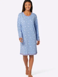 Nachtwäsche|wäschepur Sleepshirts blau-bedruckt+blau