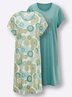 Nachtwäsche|wäschepur Sleepshirts salbei+ecru-salbei-bedruckt